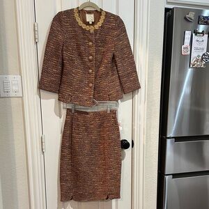 St. John Brown Tweed Pencil Skirt Set